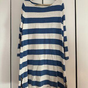 Vintage-Inspired J.Crew Blue & White Striped Tunic Top w/ Side Zippers Size XL